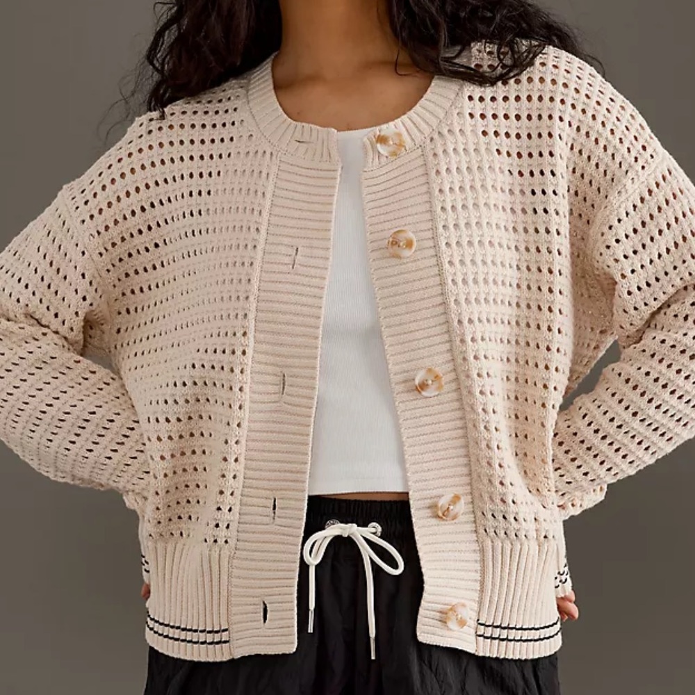 NWT Varley Kris Relaxed Fit Button Front Cardigan in Creme, Size M - Picture 2 of 14
